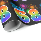 Fun Fireworks + Regenbogenmuster "68" Ereignisnumm Geschenkpapier (Rolleneckpunkt)