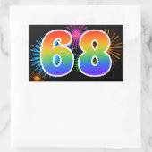 Fun Fireworks + Regenbogenmuster "68" Ereignisnumm Rechteckiger Aufkleber (Tasche)