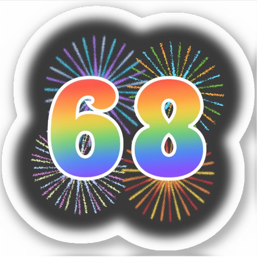 Fun Fireworks + Regenbogenmuster "68" Event # Aufkleber (Vorderseite)
