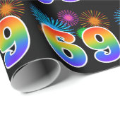 Fun Fireworks + Regenbogenmuster "69" Ereignisnumm Geschenkpapier (Rolleneckpunkt)