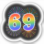 Fun Fireworks + Regenbogenmuster "69" Event # Aufkleber (Vorderseite)