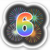 Fun Fireworks + Regenbogenmuster "6" Ereignis # Aufkleber (Vorderseite)