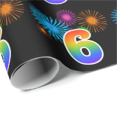 Fun Fireworks + Regenbogenmuster "6" Ereignisnumme Geschenkpapier (Rolleneckpunkt)