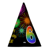 Fun Fireworks + Regenbogenmuster "6" Geburtstag # Partyhütchen (Rechts)