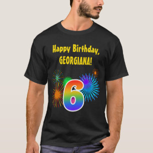 Fun Fireworks + Regenbogenmuster "6" Geburtstag # T-Shirt