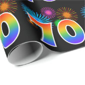 Fun Fireworks + Regenbogenmuster "70" Ereignisnumm Geschenkpapier (Rolleneckpunkt)