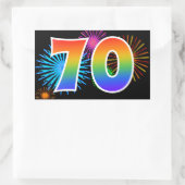 Fun Fireworks + Regenbogenmuster "70" Ereignisnumm Rechteckiger Aufkleber (Tasche)