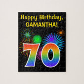 Fun Fireworks + Regenbogenmuster "70" Geburtstag # Puzzle (Vertikal)