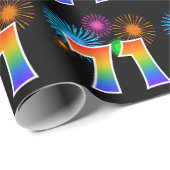 Fun Fireworks + Regenbogenmuster "71" Ereignisnumm Geschenkpapier (Rolleneckpunkt)