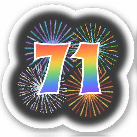 Fun Fireworks + Regenbogenmuster "71" Event # Aufkleber (Vorderseite)