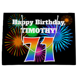 Fun Fireworks + Regenbogenmuster "71" Geburtstag # Große Geschenktüte
