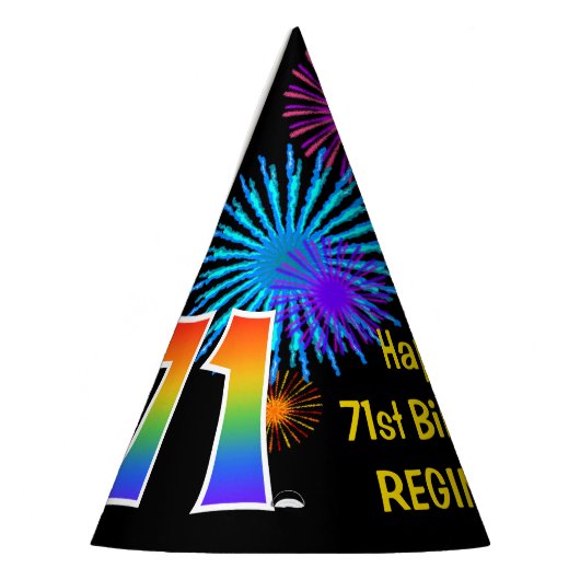 Fun Fireworks + Regenbogenmuster "71" Geburtstag # Partyhütchen (Links)