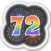 Fun Fireworks + Regenbogenmuster "72" Event # Aufkleber (Vorderseite)