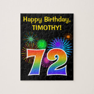 Fun Fireworks + Regenbogenmuster "72" Geburtstag # Puzzle