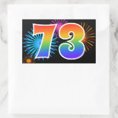 Fun Fireworks + Regenbogenmuster "73" Ereignisnumm Rechteckiger Aufkleber (Tasche)
