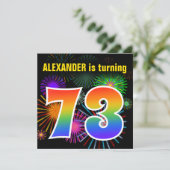 Fun Fireworks + Regenbogenmuster "73" Geburtstag # Einladung (Stehend Vorderseite)