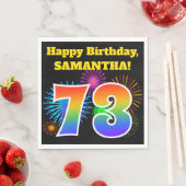 Fun Fireworks + Regenbogenmuster "73" Geburtstag # Serviette (Beispiel)