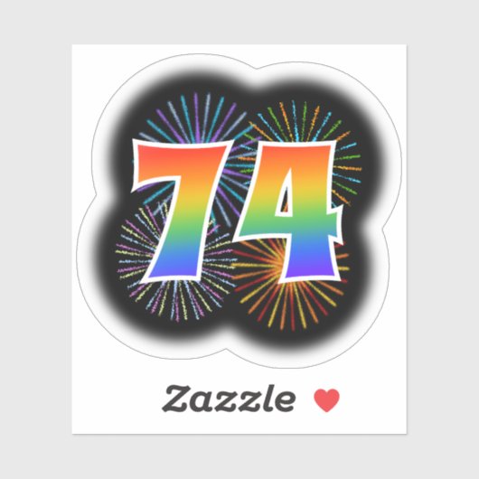 Fun Fireworks + Regenbogenmuster "74" Event # Aufkleber (Blatt)
