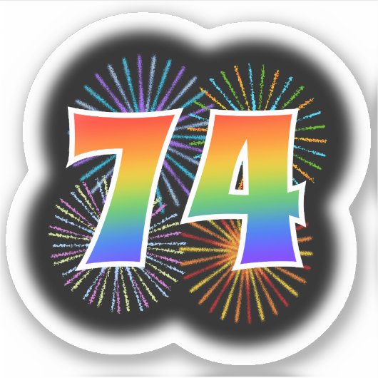Fun Fireworks + Regenbogenmuster "74" Event # Aufkleber (Vorderseite)