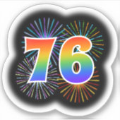 Fun Fireworks + Regenbogenmuster "76" Event # Aufkleber (Vorderseite)