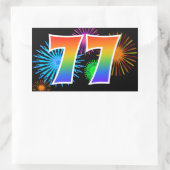 Fun Fireworks + Regenbogenmuster "77" Ereignisnumm Rechteckiger Aufkleber (Tasche)