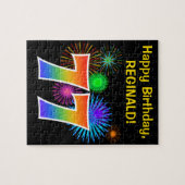 Fun Fireworks + Regenbogenmuster "77" Geburtstag # Puzzle (Horizontal)