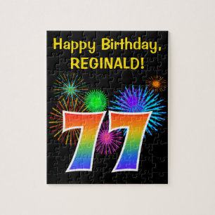 Fun Fireworks + Regenbogenmuster "77" Geburtstag # Puzzle