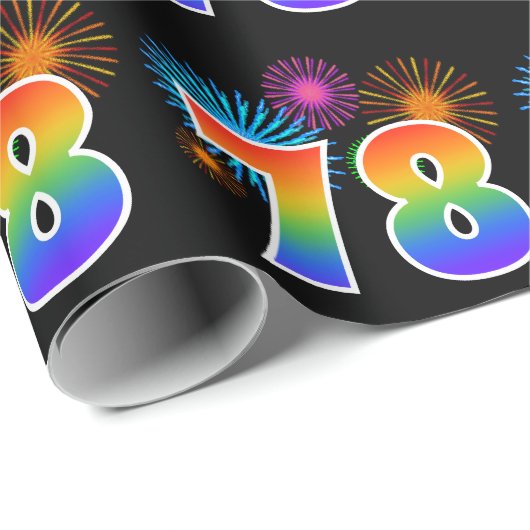 Fun Fireworks + Regenbogenmuster "78" Ereignisnumm Geschenkpapier (Rolleneckpunkt)