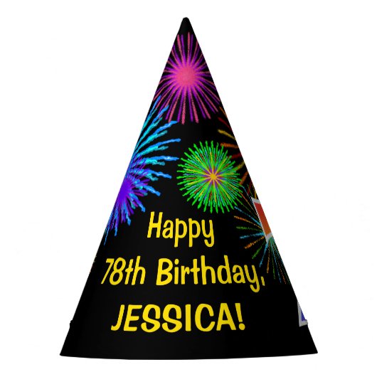 Fun Fireworks + Regenbogenmuster "78" Geburtstag # Partyhütchen (Vorderseite)