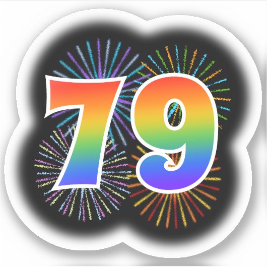 Fun Fireworks + Regenbogenmuster "79" Event # Aufkleber (Vorderseite)
