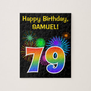 Fun Fireworks + Regenbogenmuster "79" Geburtstag # Puzzle