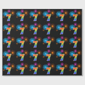 Fun Fireworks + Regenbogenmuster "7" Ereignisnumme Geschenkpapier (Flach)