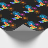 Fun Fireworks + Regenbogenmuster "7" Ereignisnumme Geschenkpapier (Ecke)