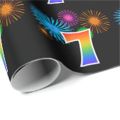Fun Fireworks + Regenbogenmuster "7" Ereignisnumme Geschenkpapier (Rolleneckpunkt)
