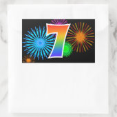 Fun Fireworks + Regenbogenmuster "7" Ereignisnumme Rechteckiger Aufkleber (Tasche)