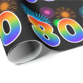 Fun Fireworks + Regenbogenmuster "80" Ereignisnumm Geschenkpapier (Rolleneckpunkt)