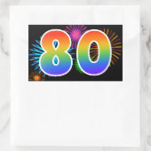 Fun Fireworks + Regenbogenmuster "80" Ereignisnumm Rechteckiger Aufkleber (Tasche)