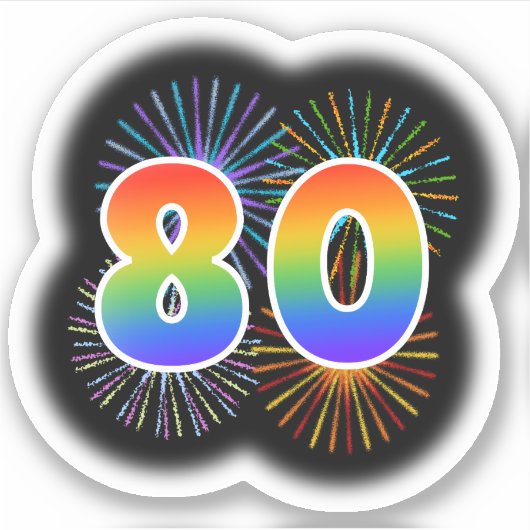 Fun Fireworks + Regenbogenmuster "80" Event # Aufkleber (Vorderseite)