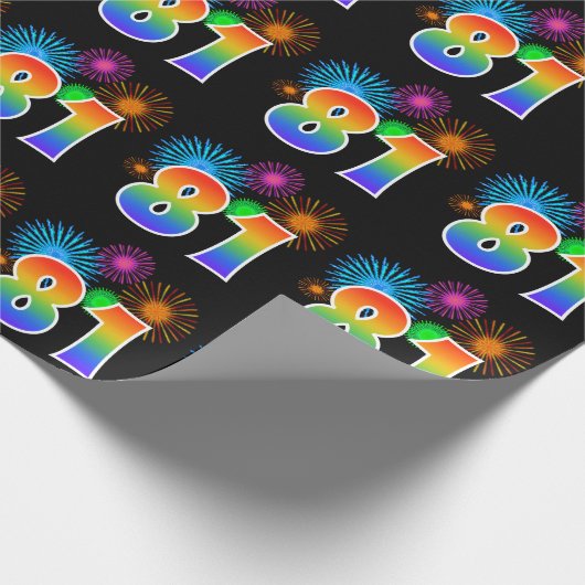 Fun Fireworks + Regenbogenmuster "81" Ereignisnumm Geschenkpapier (Ecke)