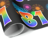 Fun Fireworks + Regenbogenmuster "81" Ereignisnumm Geschenkpapier (Rolleneckpunkt)