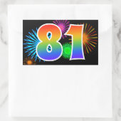 Fun Fireworks + Regenbogenmuster "81" Ereignisnumm Rechteckiger Aufkleber (Tasche)
