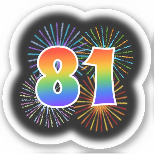 Fun Fireworks + Regenbogenmuster "81" Event # Aufkleber (Vorderseite)