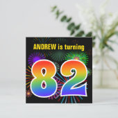 Fun Fireworks + Regenbogenmuster "82" Geburtstag # Einladung (Stehend Vorderseite)