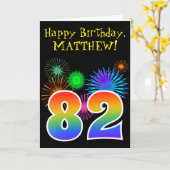 Fun Fireworks + Regenbogenmuster "82" Geburtstag # Karte (Gelbe Blume)