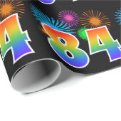 Fun Fireworks + Regenbogenmuster "84" Ereignisnumm Geschenkpapier (Rolleneckpunkt)