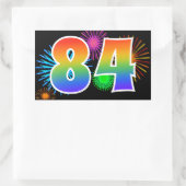 Fun Fireworks + Regenbogenmuster "84" Ereignisnumm Rechteckiger Aufkleber (Tasche)