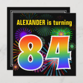 Fun Fireworks + Regenbogenmuster "84" Geburtstag # Einladung (Vorne/Hinten)