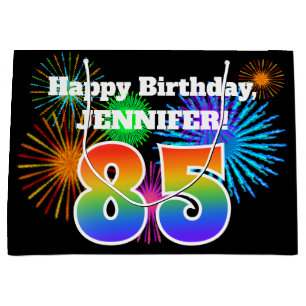 Fun Fireworks + Regenbogenmuster "85" Geburtstag # Große Geschenktüte
