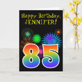 Fun Fireworks + Regenbogenmuster "85" Geburtstag # Karte (Gelbe Blume)