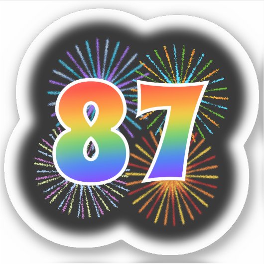 Fun Fireworks + Regenbogenmuster "87" Event # Aufkleber (Vorderseite)